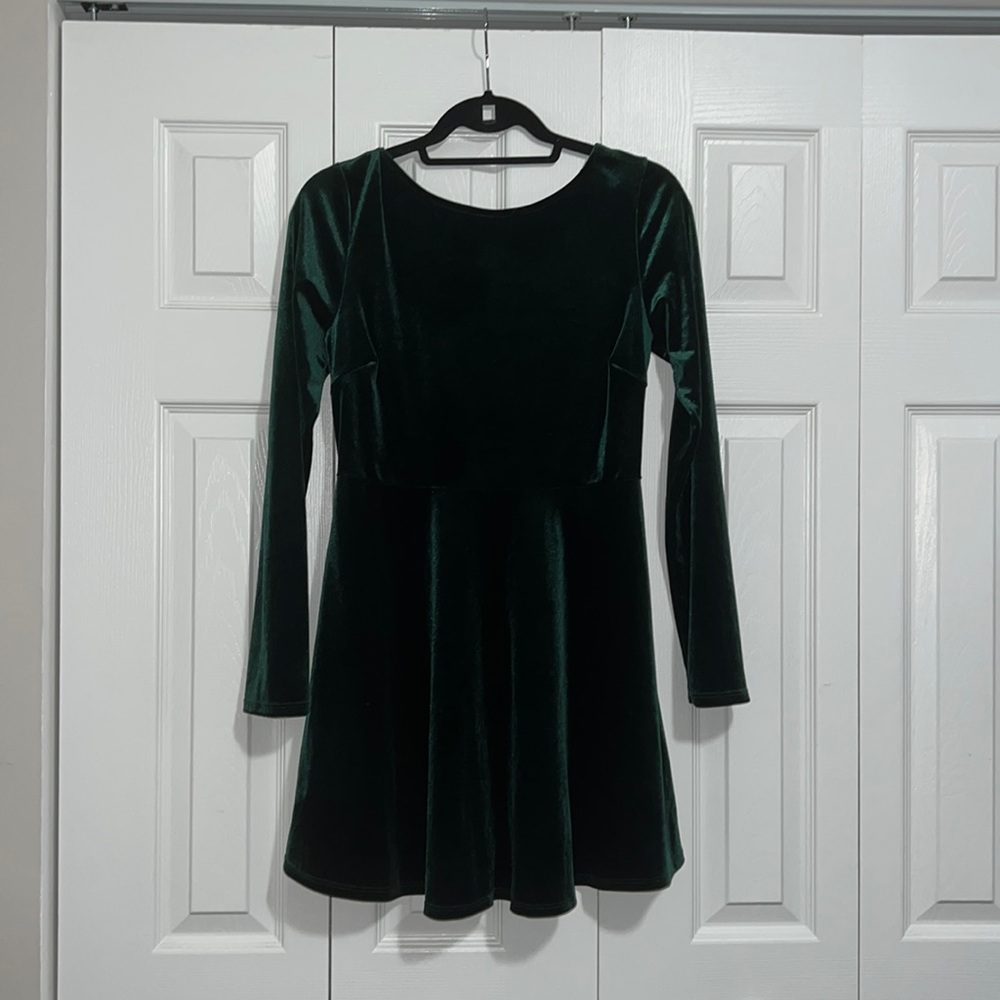 Akira emerald green velvet backless skater dress size L